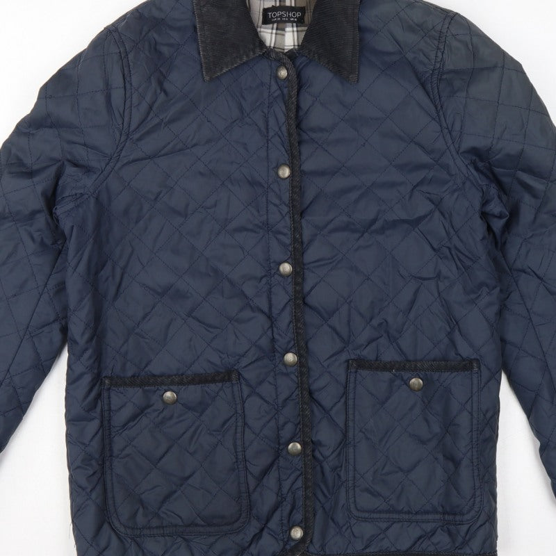 Topshop Women’s Blue UK 10 Quilted Jacket Corduroy Collar