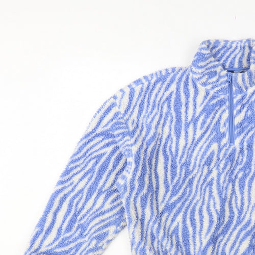 H&M Divided Women Blue Zebra Print Fleece 1/4 Zip Sweatshirt Size S