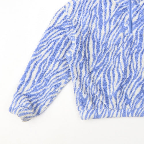 H&M Divided Women Blue Zebra Print Fleece 1/4 Zip Sweatshirt Size S
