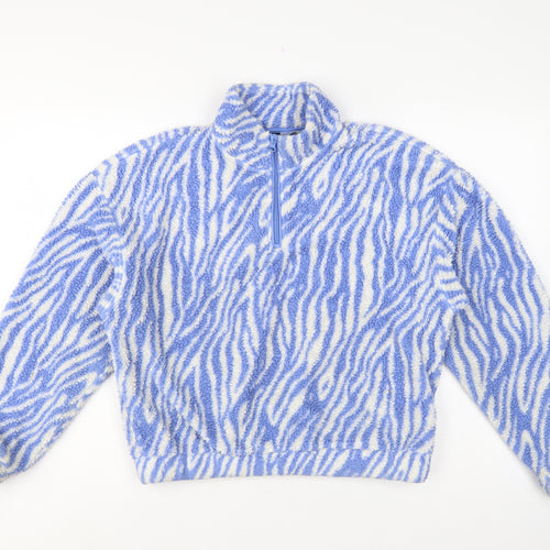 H&M Divided Women Blue Zebra Print Fleece 1/4 Zip Sweatshirt Size S