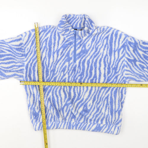 H&M Divided Women Blue Zebra Print Fleece 1/4 Zip Sweatshirt Size S