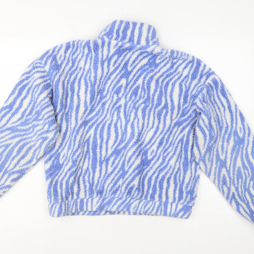 H&M Divided Women Blue Zebra Print Fleece 1/4 Zip Sweatshirt Size S