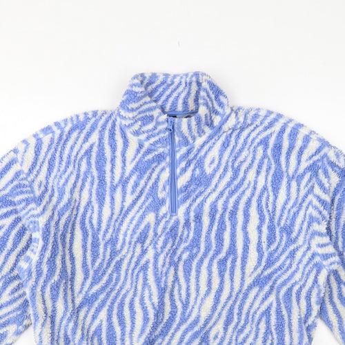 H&M Divided Women Blue Zebra Print Fleece 1/4 Zip Sweatshirt Size S