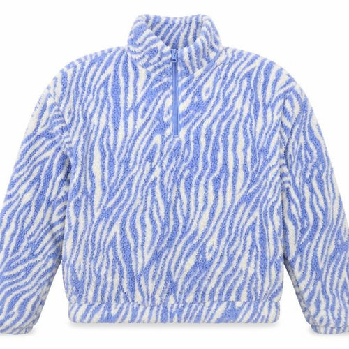 H&M Divided Women Blue Zebra Print Fleece 1/4 Zip Sweatshirt Size S