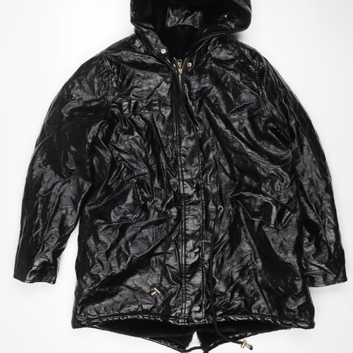Amylum Women Black Size 14 Hooded Faux Leather Parka Jacket