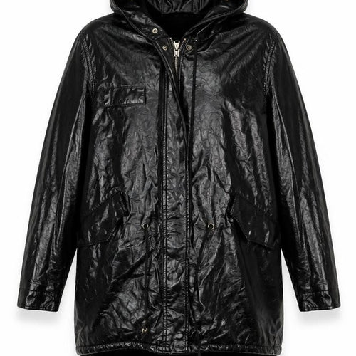 Amylum Women Black Size 14 Hooded Faux Leather Parka Jacket