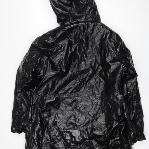 Amylum Women Black Size 14 Hooded Faux Leather Parka Jacket