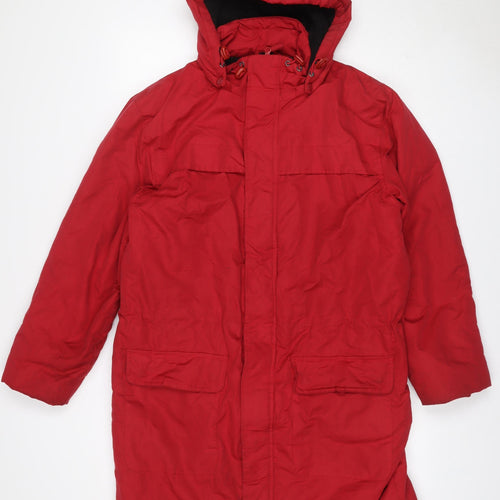 Oasis Traders Women’s Red M Long Hooded Parka Coat Drawstring