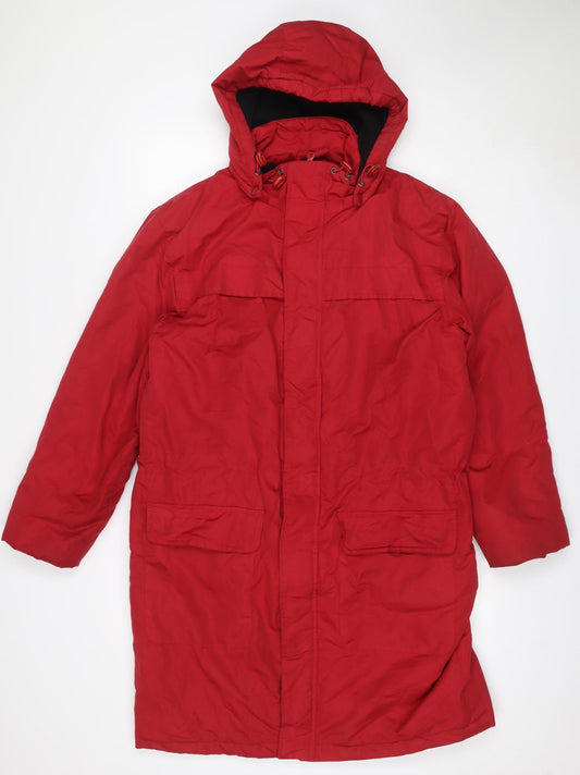 Oasis Traders Women’s Red M Long Hooded Parka Coat Drawstring