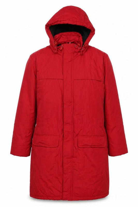 Oasis Traders Women’s Red M Long Hooded Parka Coat Drawstring