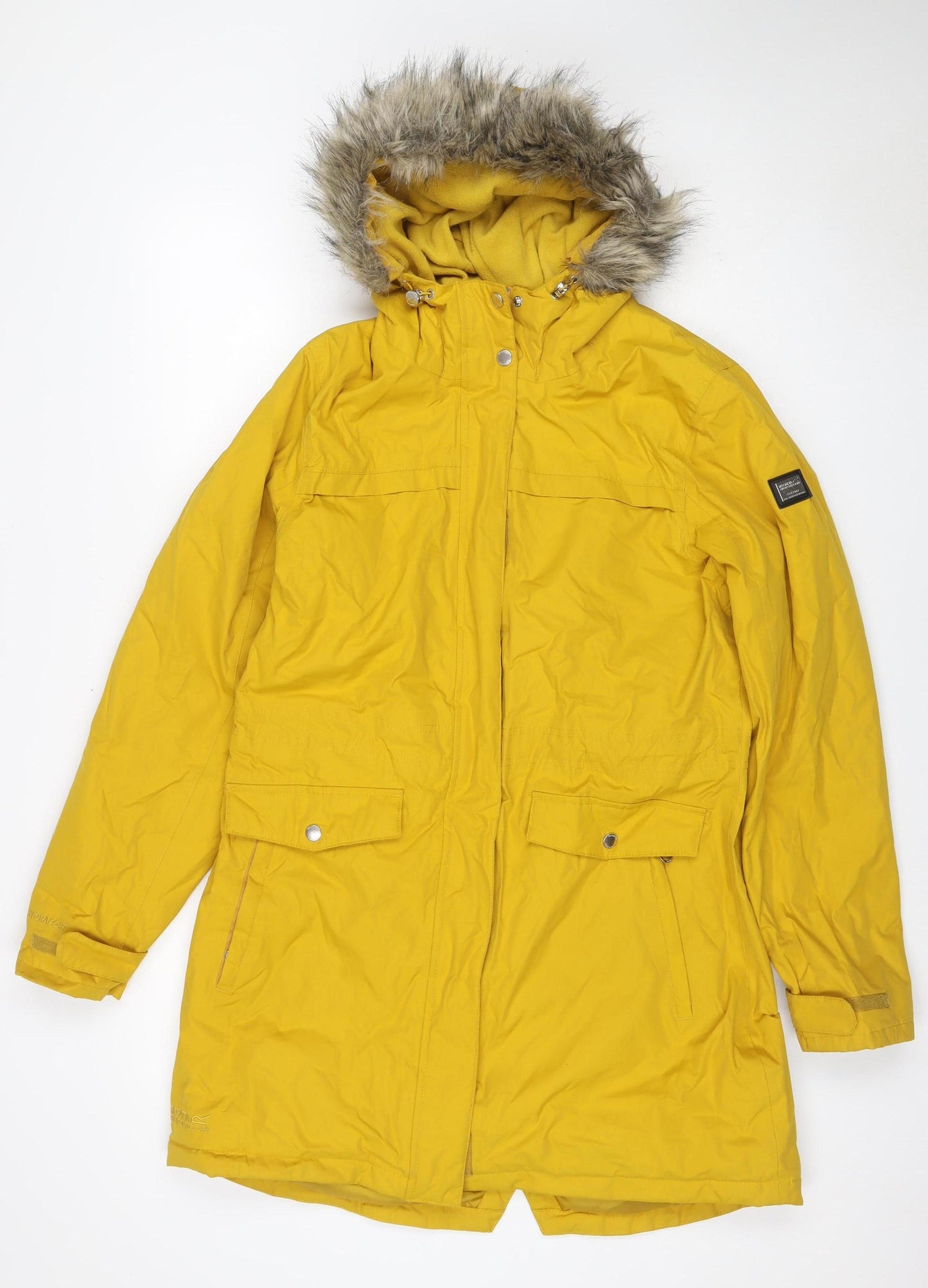 Regatta Women’s Yellow UK 14 Long Waterproof Fur Trim Hooded Parka Coat