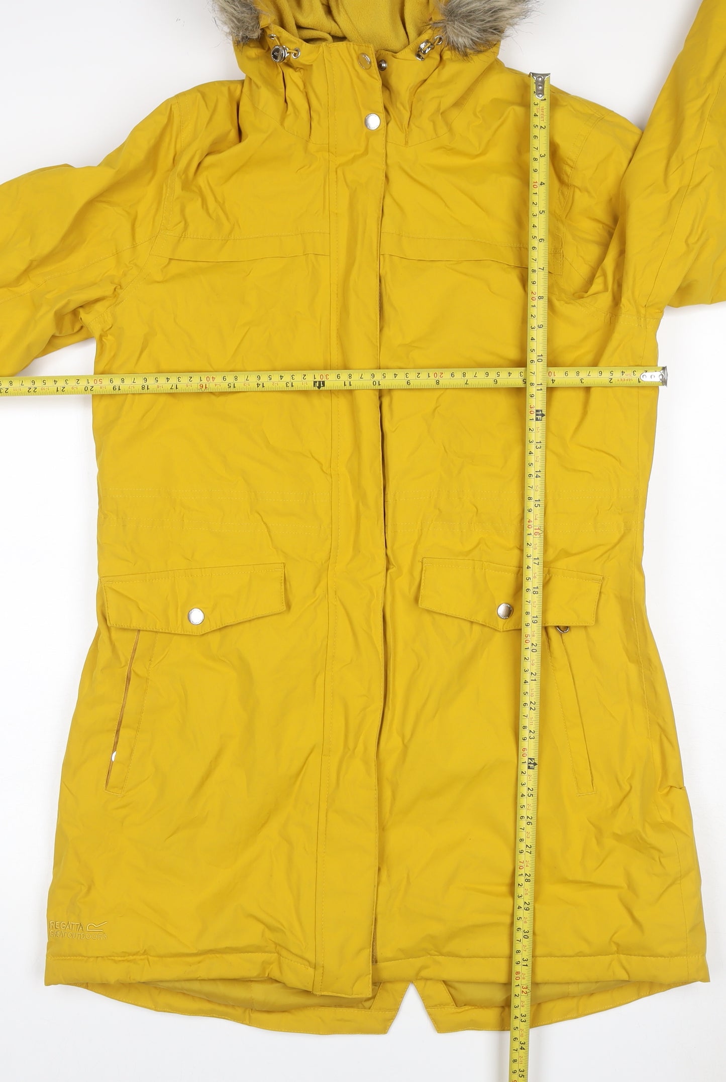 Regatta Women’s Yellow UK 14 Long Waterproof Fur Trim Hooded Parka Coat