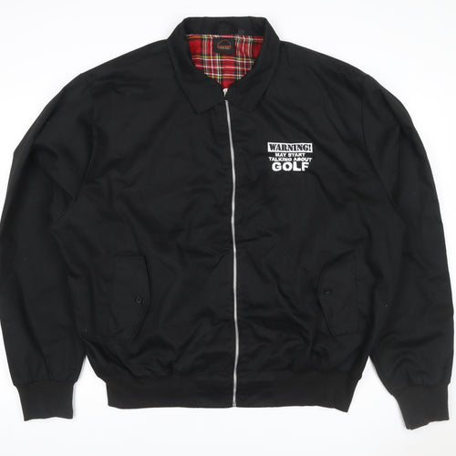 Urban Road Men Black XL Bomber Jacket Golf Embroidered Tartan Lined