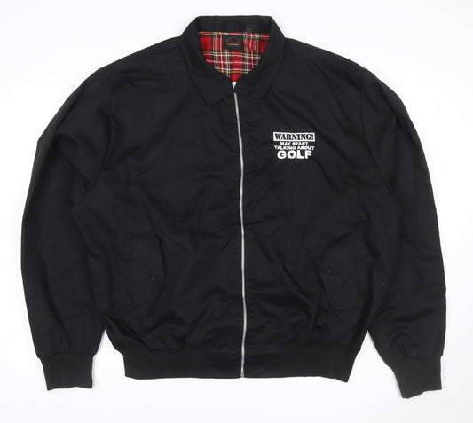 Urban Road Men Black XL Bomber Jacket Golf Embroidered Tartan Lined