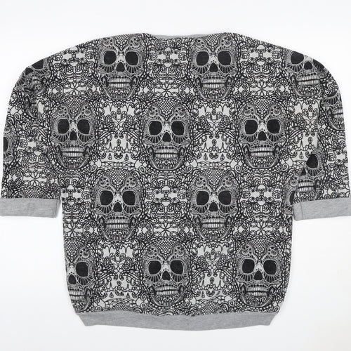 Topshop Women Grey Skull Print 3/4 Sleeve Pullover Sweatshirt UK 12