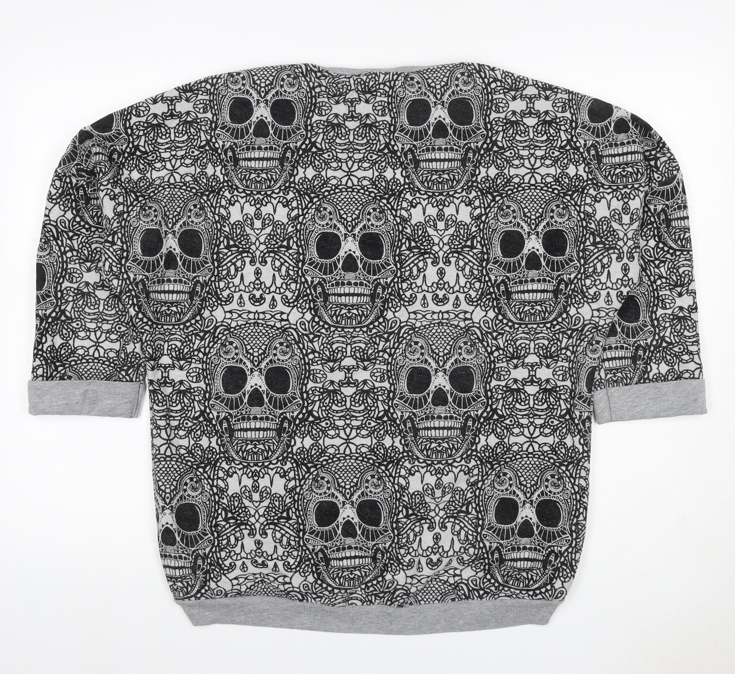 Topshop Women Grey Skull Print 3/4 Sleeve Pullover Sweatshirt UK 12