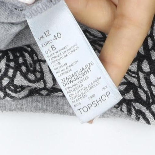 Topshop Women Grey Skull Print 3/4 Sleeve Pullover Sweatshirt UK 12