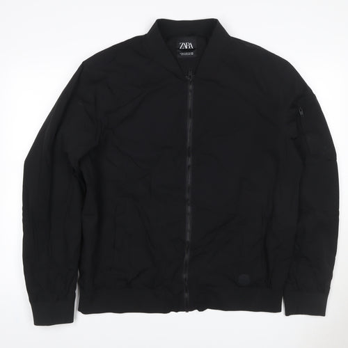 Zara Men Black XL Bomber Jacket Full Zip Lightweight Pockets