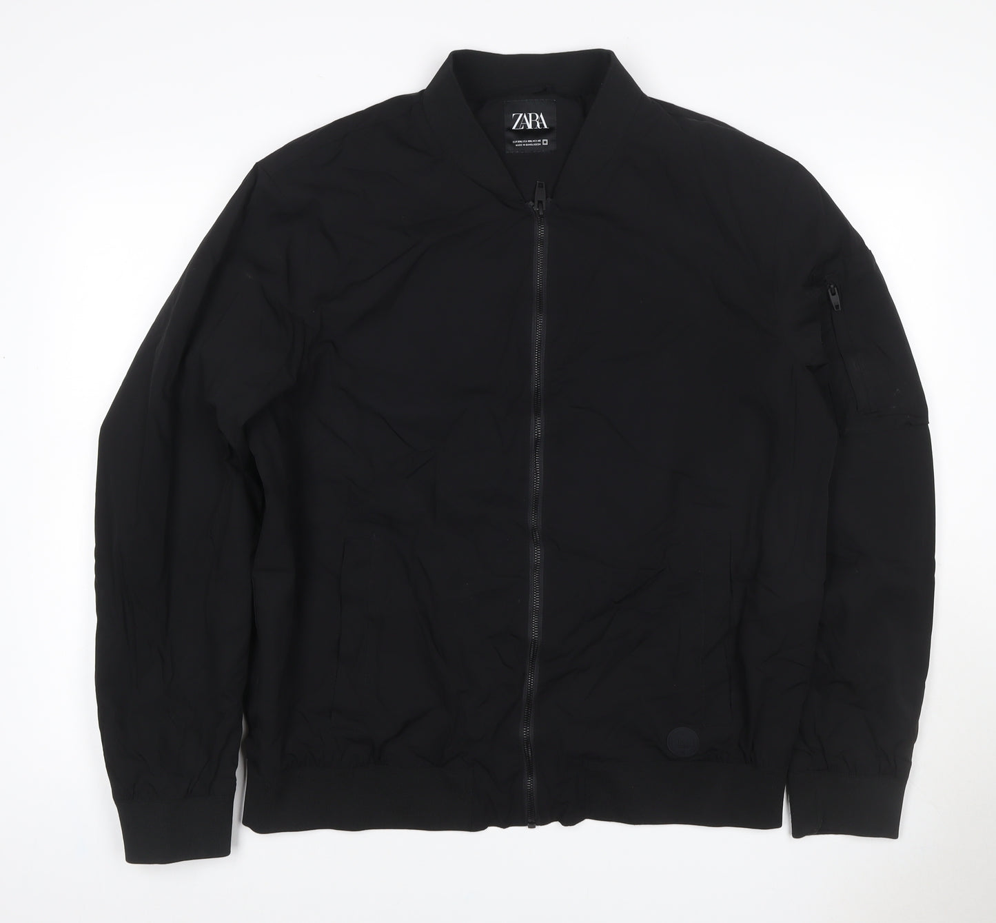 Zara Men Black XL Bomber Jacket Full Zip Lightweight Pockets