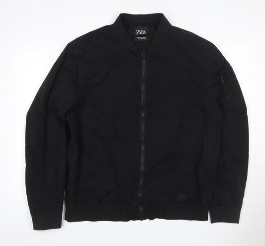 Zara Men Black XL Bomber Jacket Full Zip Lightweight Pockets