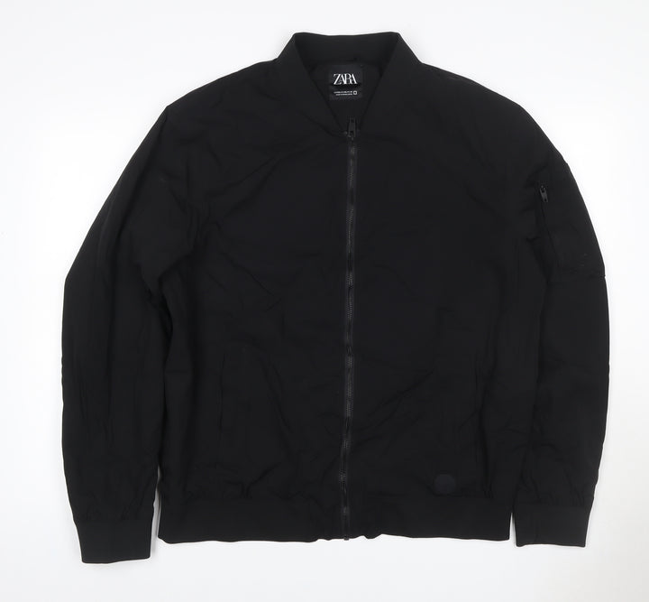 Zara Men Black XL Bomber Jacket Full Zip Lightweight Pockets
