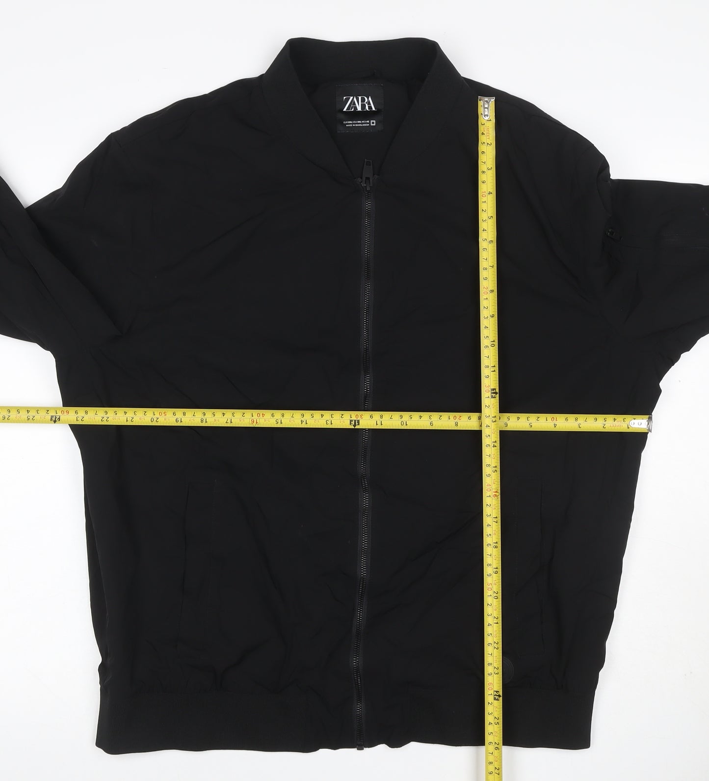 Zara Men Black XL Bomber Jacket Full Zip Lightweight Pockets