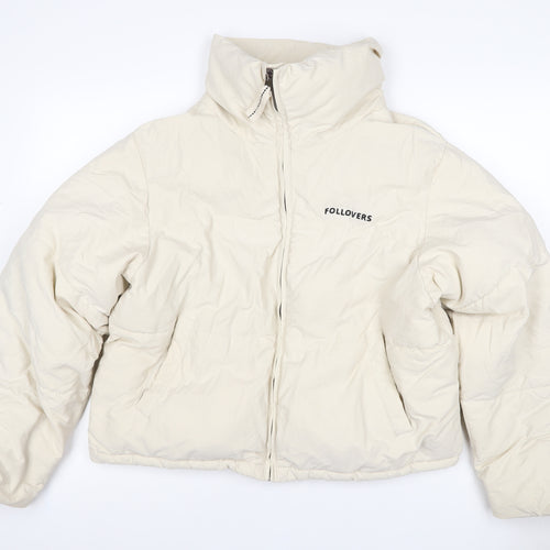 Bershka Women Ivory L Puffer Jacket Full Zip Padded