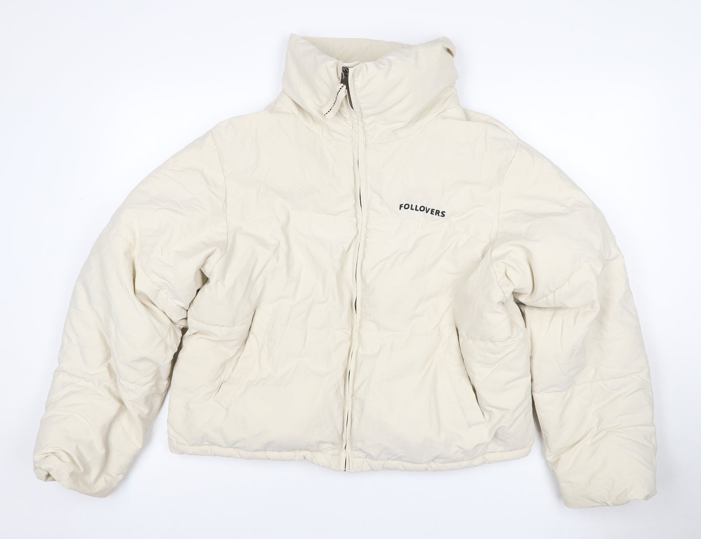 Bershka Women Ivory L Puffer Jacket Full Zip Padded