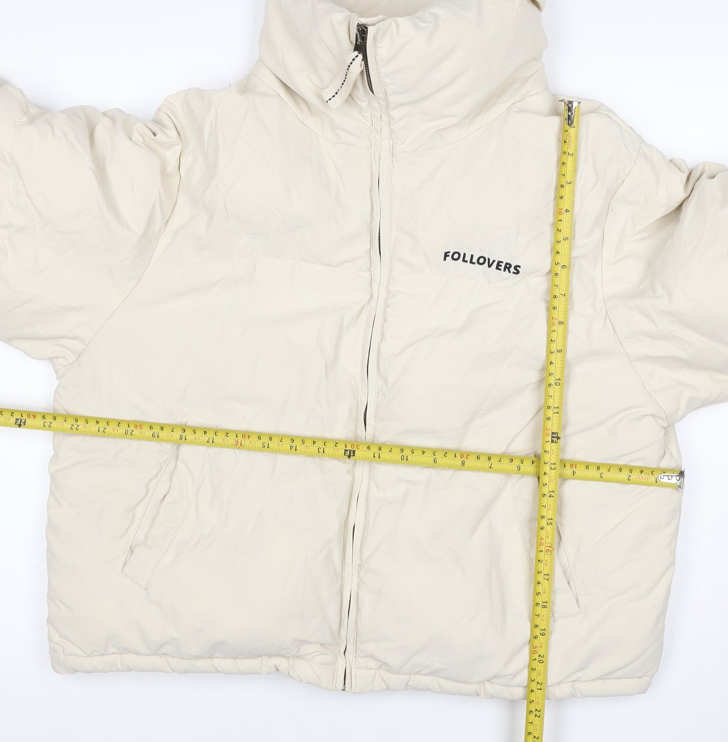 Bershka Women Ivory L Puffer Jacket Full Zip Padded