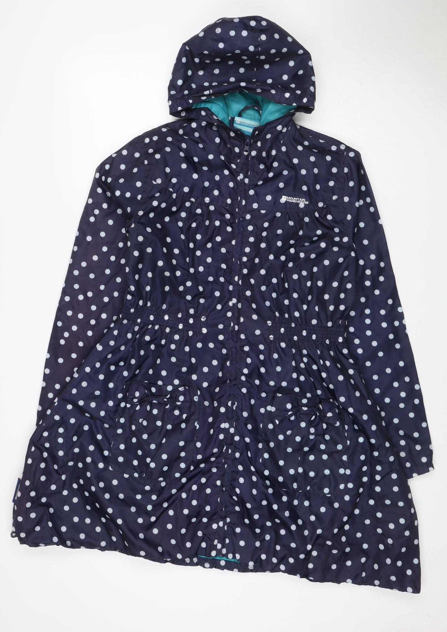 Mountain Warehouse Girls Navy Polka Dot Hooded Rain Coat Age 7