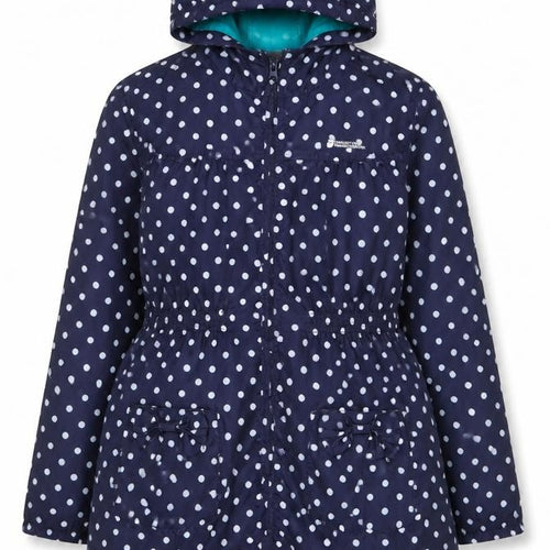 Mountain Warehouse Girls Navy Polka Dot Hooded Rain Coat Age 7