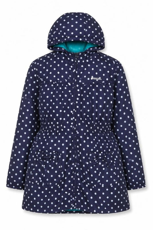 Mountain Warehouse Girls Navy Polka Dot Hooded Rain Coat Age 7