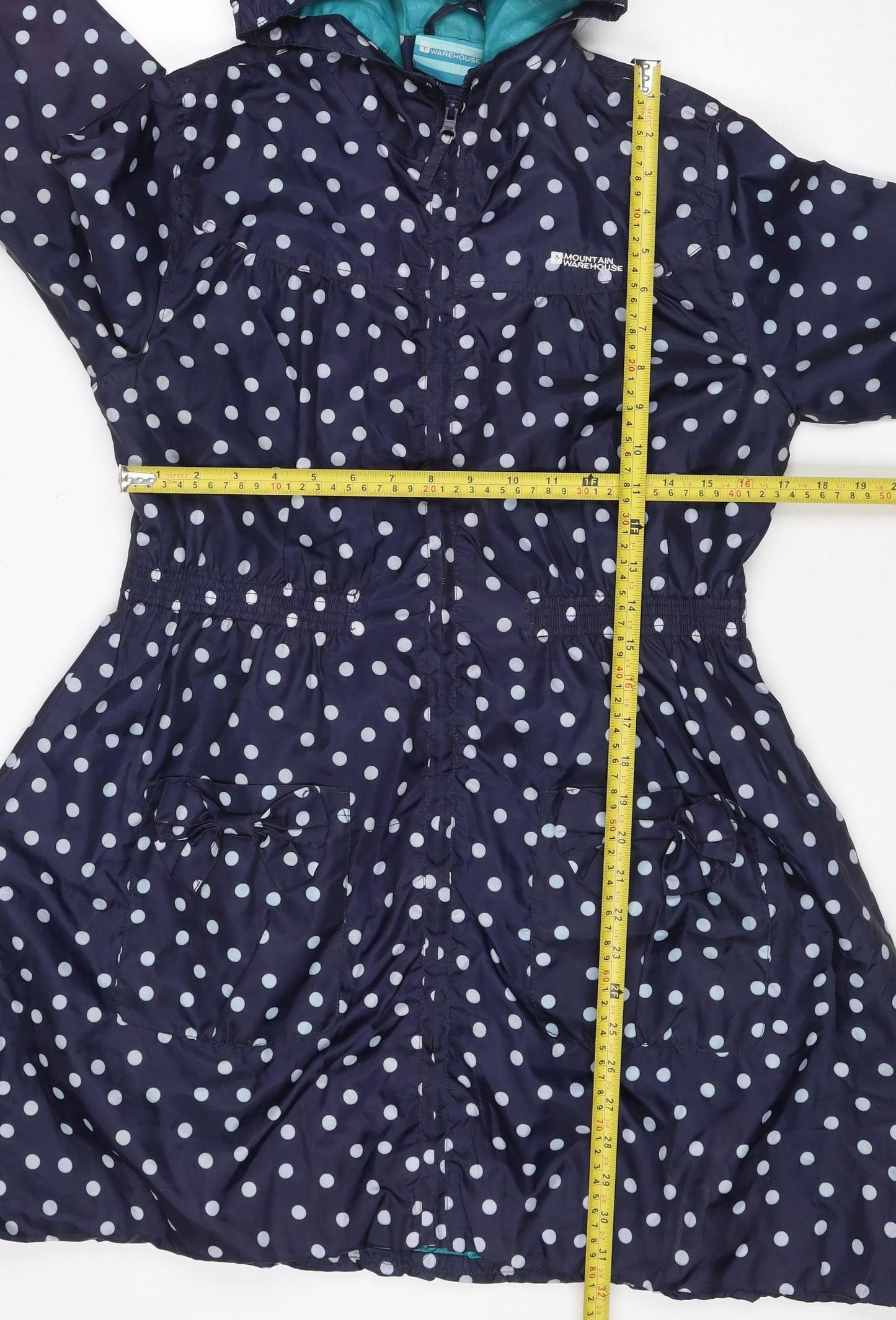 Mountain Warehouse Girls Navy Polka Dot Hooded Rain Coat Age 7