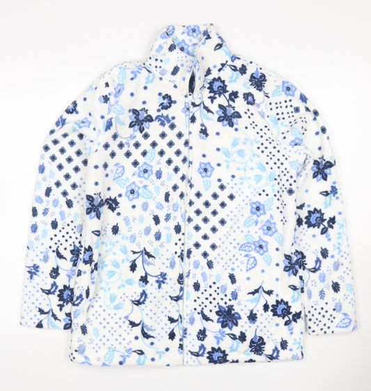 Atlas For Women Women's Blue Floral Fleece Basic Jacket UK 10 Zip