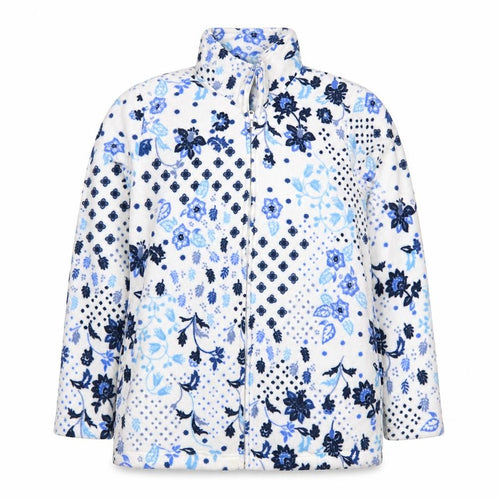 Atlas For Women Women's Blue Floral Fleece Basic Jacket UK 10 Zip