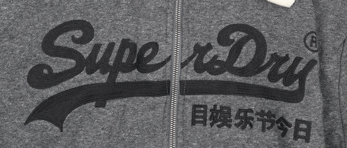 Superdry Men’s Grey L Full Zip Embroidered Logo Hoodie