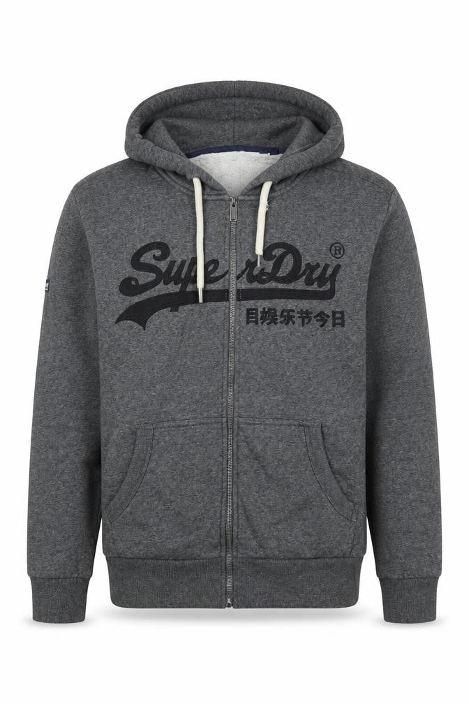 Superdry Men’s Grey L Full Zip Embroidered Logo Hoodie