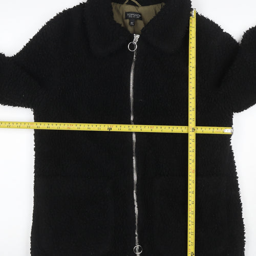 Topshop Women’s Black Borg Fleece Zip Jacket UK 10 Lined