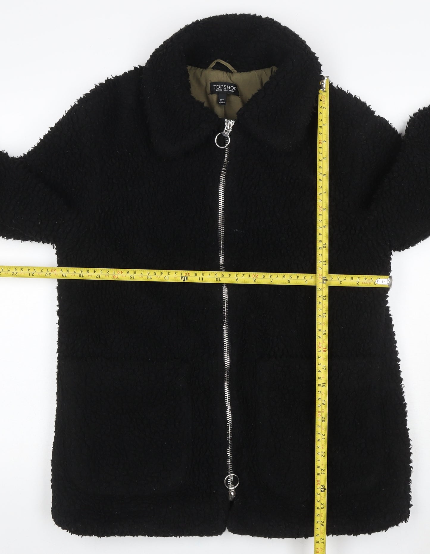 Topshop Women’s Black Borg Fleece Zip Jacket UK 10 Lined