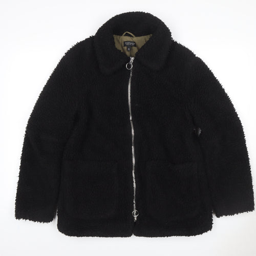 Topshop Women’s Black Borg Fleece Zip Jacket UK 10 Lined