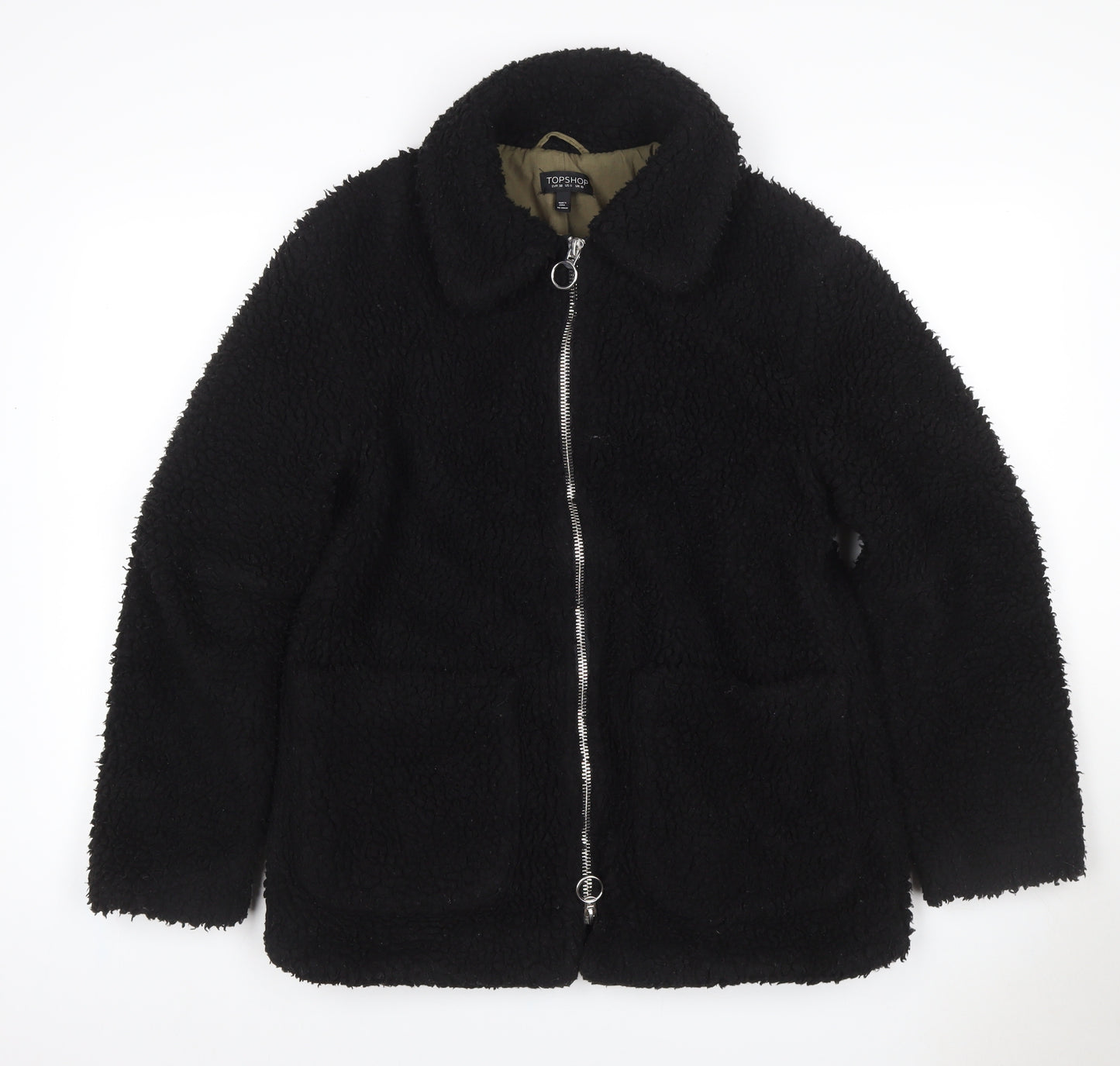 Topshop Women’s Black Borg Fleece Zip Jacket UK 10 Lined
