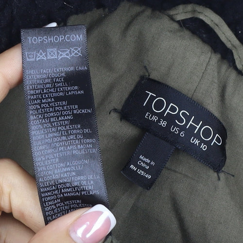 Topshop Women’s Black Borg Fleece Zip Jacket UK 10 Lined