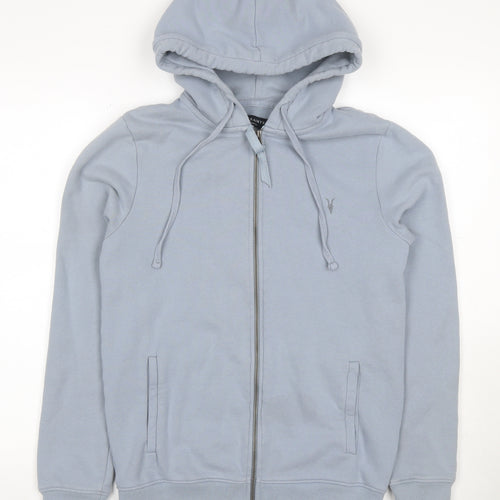 AllSaints Men’s Blue XS Full Zip Hooded Cotton Logo Hoodie