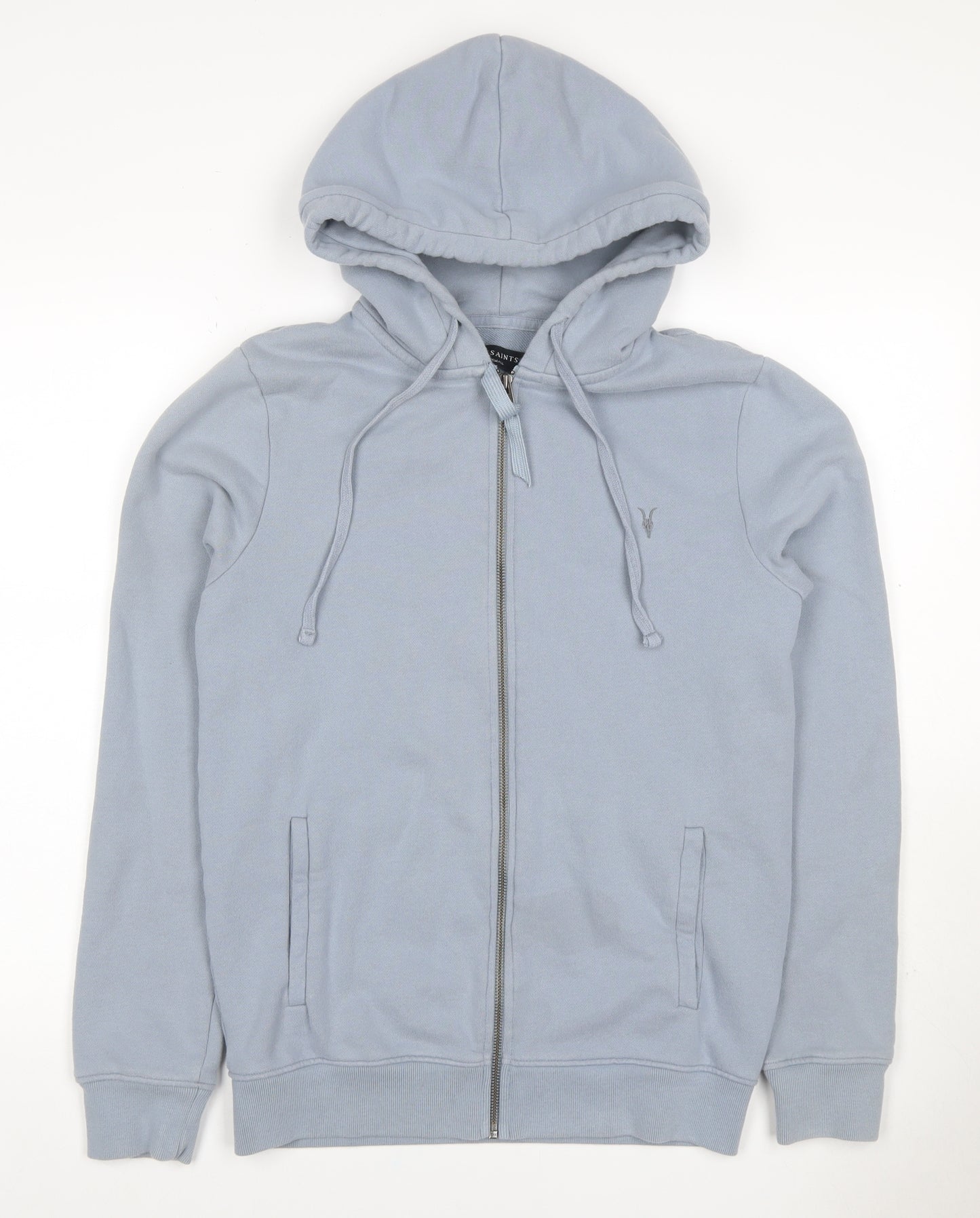 AllSaints Men’s Blue XS Full Zip Hooded Cotton Logo Hoodie