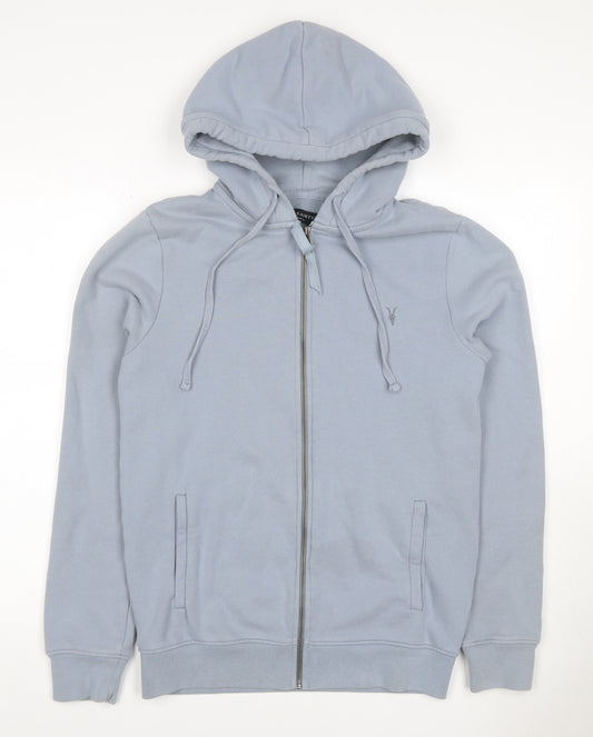 AllSaints Men’s Blue XS Full Zip Hooded Cotton Logo Hoodie