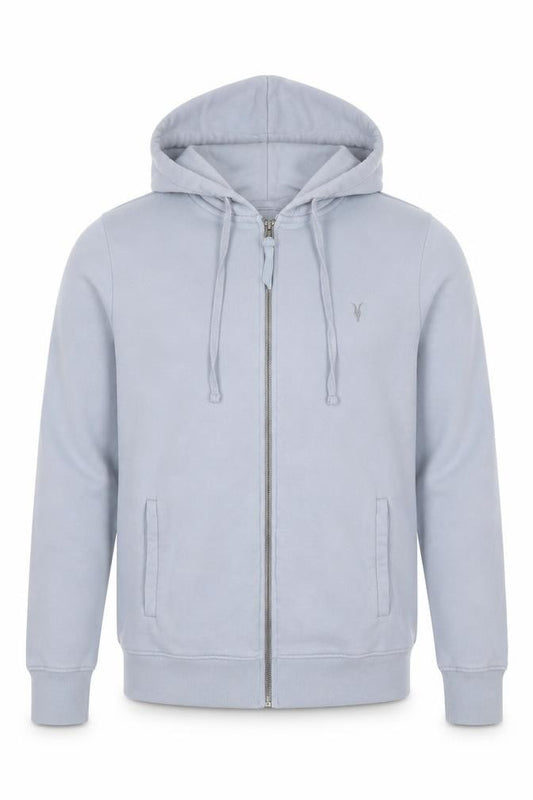 AllSaints Men’s Blue XS Full Zip Hooded Cotton Logo Hoodie