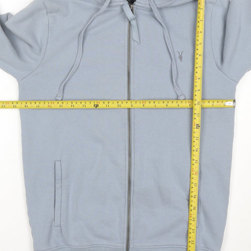 AllSaints Men’s Blue XS Full Zip Hooded Cotton Logo Hoodie
