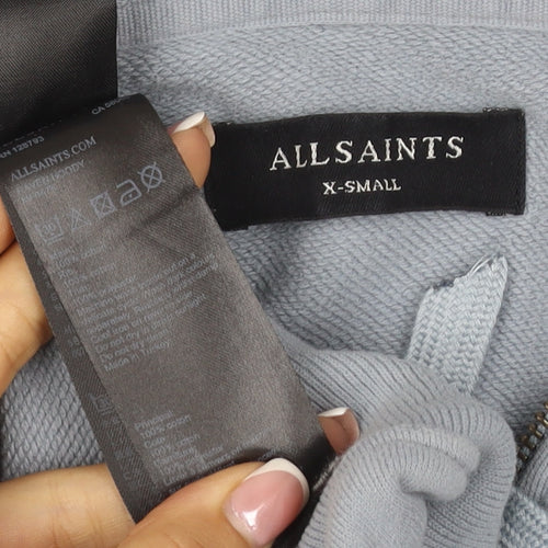 AllSaints Men’s Blue XS Full Zip Hooded Cotton Logo Hoodie