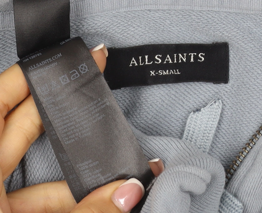 AllSaints Men’s Blue XS Full Zip Hooded Cotton Logo Hoodie