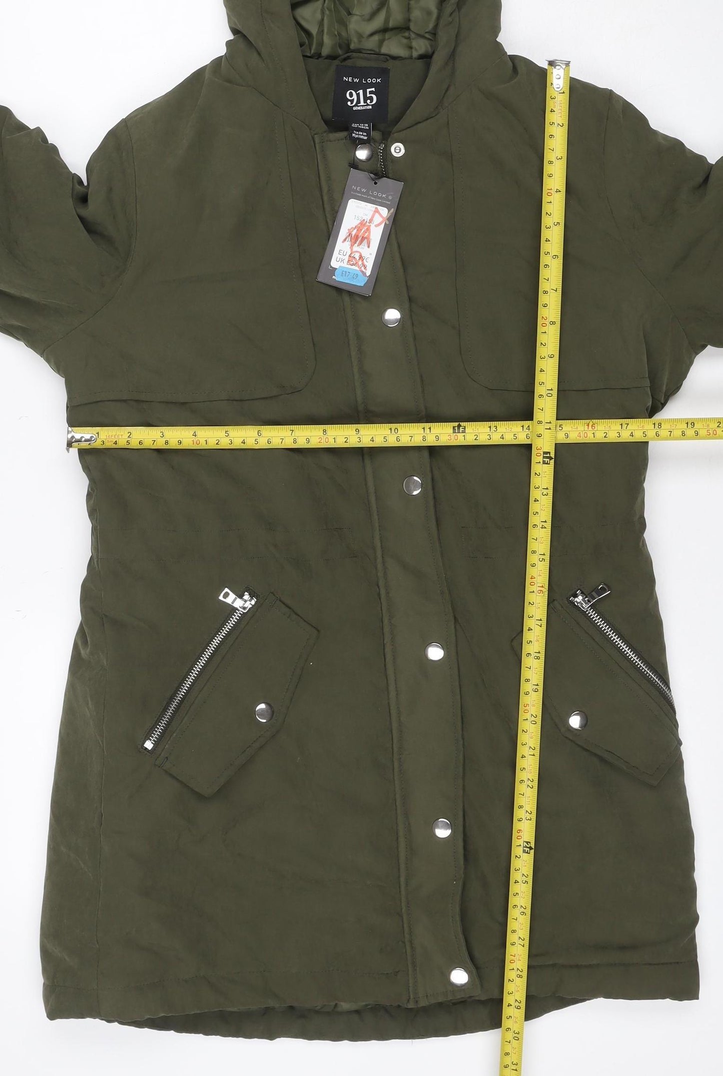 New Look 915 Girls Green 12-13 Years Hooded Padded Parka Jacket